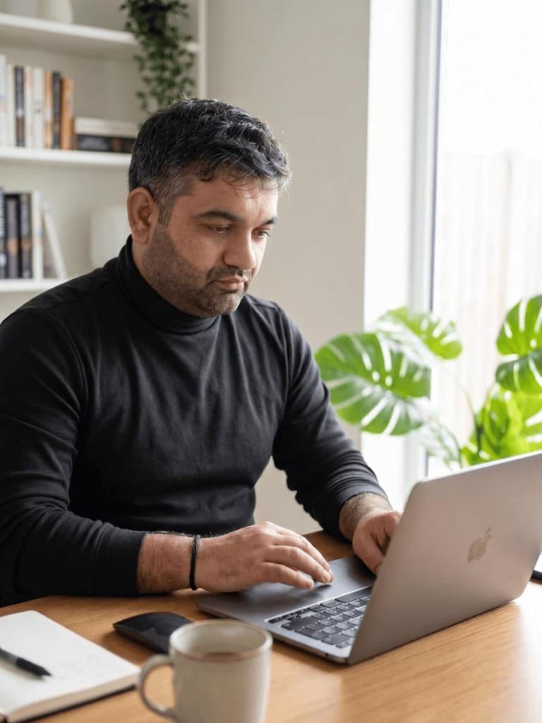 Hrayr Shahnazaryan, SEO Tech Developer, working at a laptop in a bright office